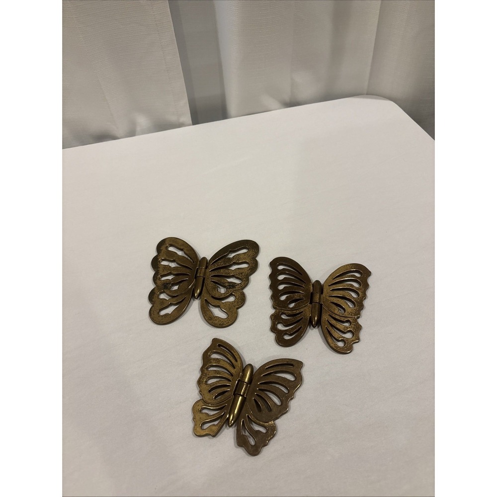 VTG Home Interior Butterflies Hinged Plastic‎ Golden Wall Hanging~ Set Of 3